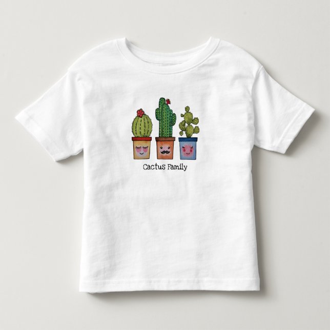 Cute Cactus Family in Watercolor T Shirt (Framsida)