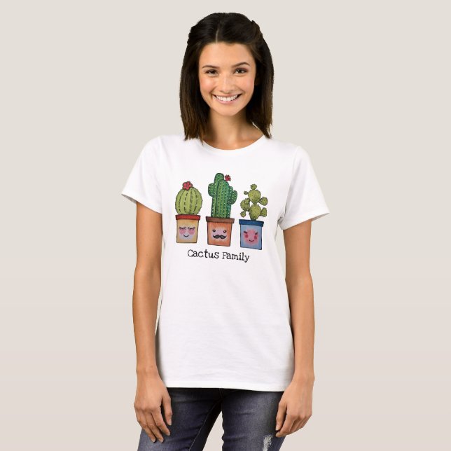 Cute Cactus Family in Watercolor T Shirt (Hel framsida)