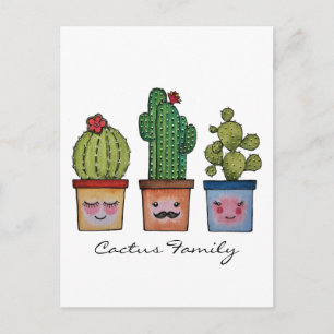 Cute Cactus Family in Watercolor Vykort