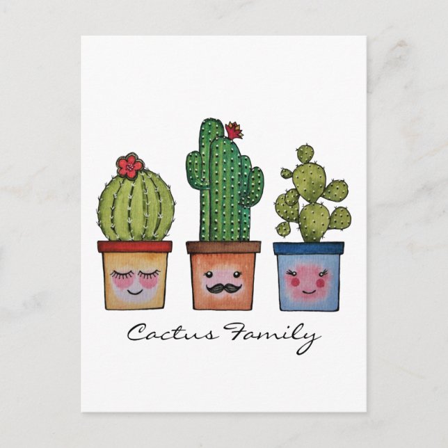 Cute Cactus Family in Watercolor Vykort (Framsida)