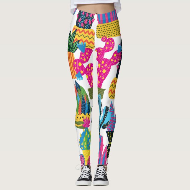 Cute Cactus: Färg, sömlös Roligt Leggings (Framsida)