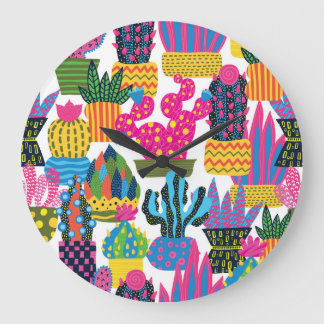 Cute Cactus: Färg, sömlös Roligt Stor Klocka