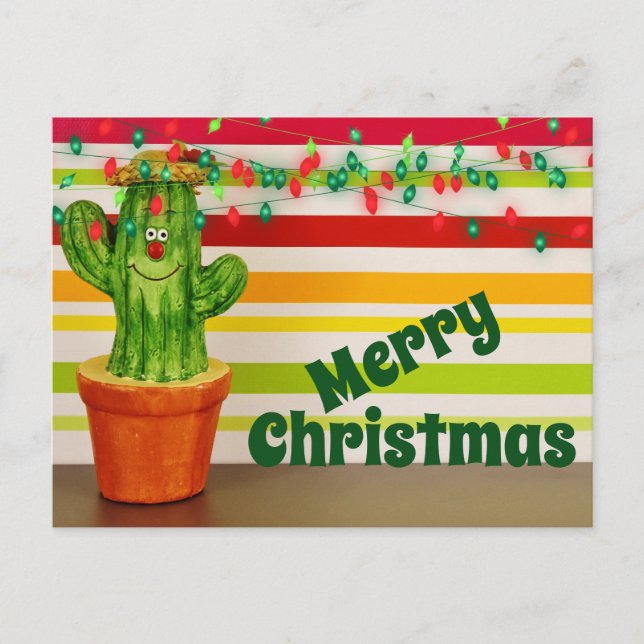 Cute Cactus Festive Southwest God jul Helg Vykort (Framsida)