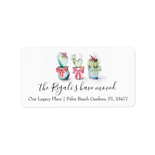 Cute Cactus Flytta Announcement Returadress Adressetikett (Framsidan)