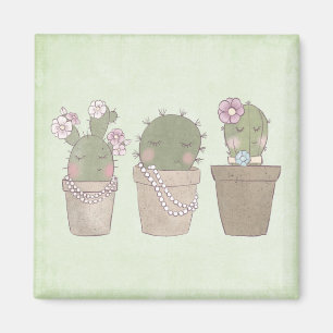 Cute Cactus Girls avlade juvelry Magnet