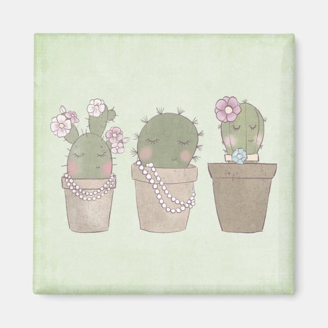 Cute Cactus Girls avlade juvelry Magnet (Framsidan)