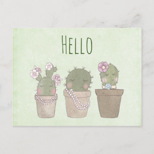 Cute Cactus Girls Wearing Jewelry - Hej Vykort