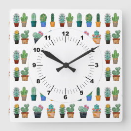 Cute Cactus Greenery Flower Natature Fyrkantig Klocka
