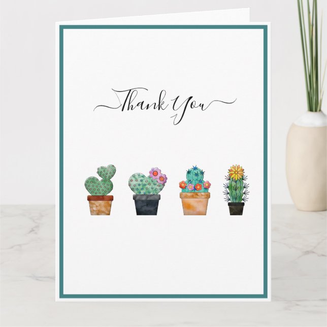 Cute Cactus Greenery Flower Tack Kort (Framsida)
