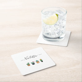 Cute Cactus Greenery Flower Underlägg Papper Kvadrat