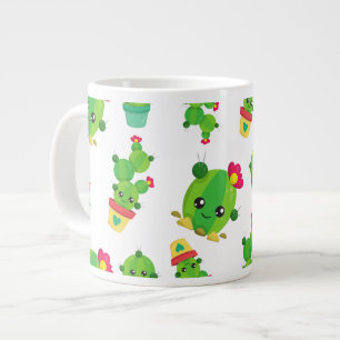 Cute Cactus, Grönt Cactus, Cactus Mönster Jumbo Mugg