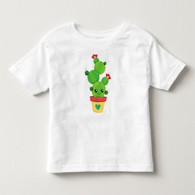 Cute Cactus, Grönt Cactus, Kawaii Cactus, Flowers T Shirt (Framsida)
