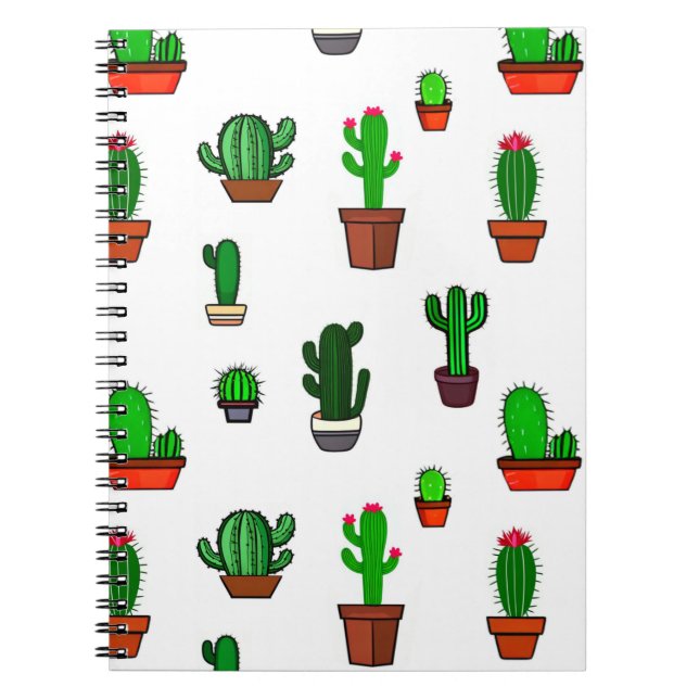 Cute Cactus illustrations Pattern White Anteckningsbok (Framsidan)
