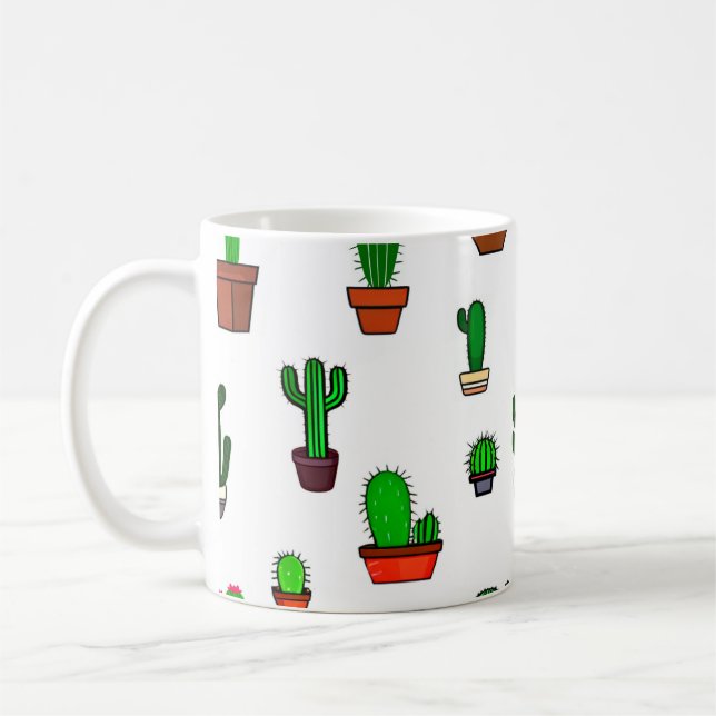 Cute Cactus illustrations Pattern White Kaffemugg (Vänster)