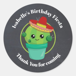 Cute Cactus in a Sombrero Birthday Tack Runt Klistermärke
