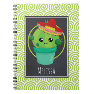 Cute Cactus in a Sombrero på Black Chalkboard Anteckningsbok