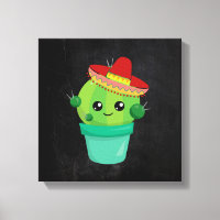 Cute Cactus in a Sombrero på Black Chalkboard