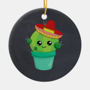 Cute Cactus in a Sombrero på Black Chalkboard Julgransprydnad Keramik