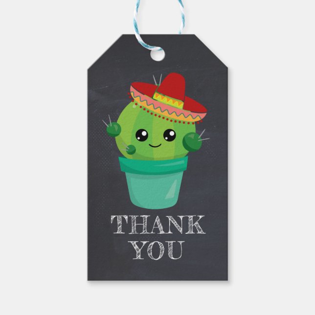 Cute Cactus in a Sombrero på Chalkboard Tack Presentetikett (Framsidan)
