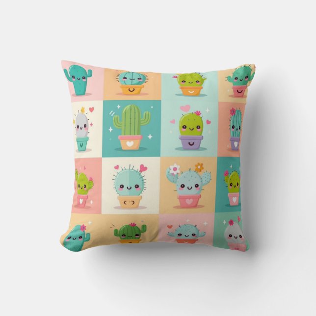 Cute Cactus Kawaii Baby Shower Kudde (Framsida)