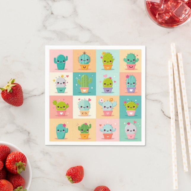 Cute Cactus Kawaii Baby Shower Pappersservett (Insitu)