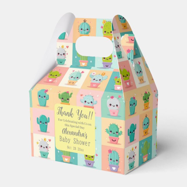 Cute Cactus Kawaii Baby Shower Presentaskar (Framsidan Sidan)