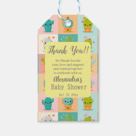 Cute Cactus Kawaii Baby Shower Presentetikett