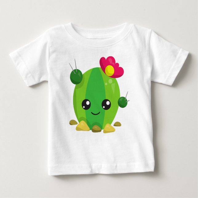 Cute Cactus, Kawaii Cactus, Grönt Cactus, Flowers T Shirt (Framsida)