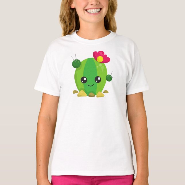 Cute Cactus, Kawaii Cactus, Grönt Cactus, Flowers T Shirt (Framsida)