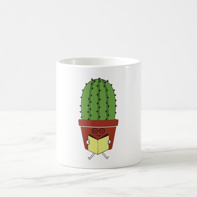 Cute Cactus Läsning av Bokar Funny Bok Älskare Rea Kaffemugg (Center)
