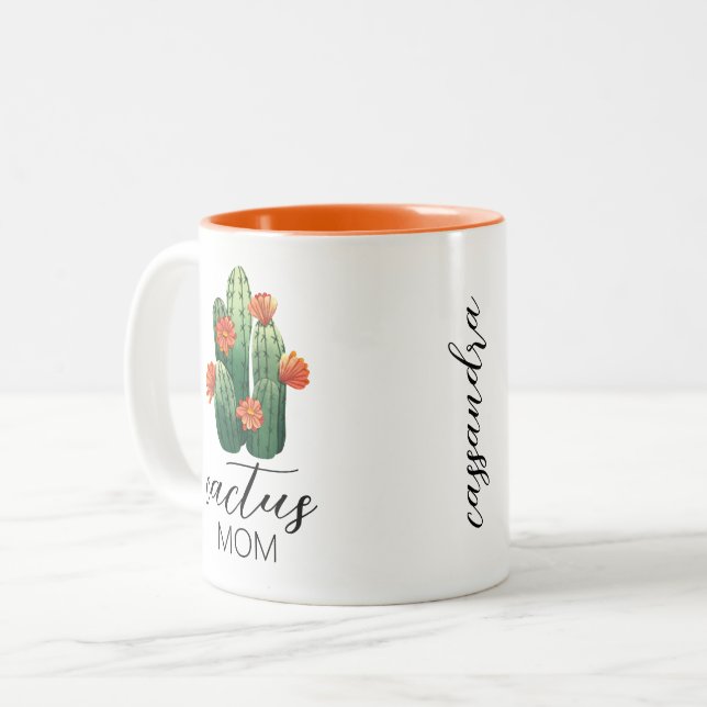 Cute Cactus Mamma Plant Älskare Två-Tonad Mugg (Framsida vänster)