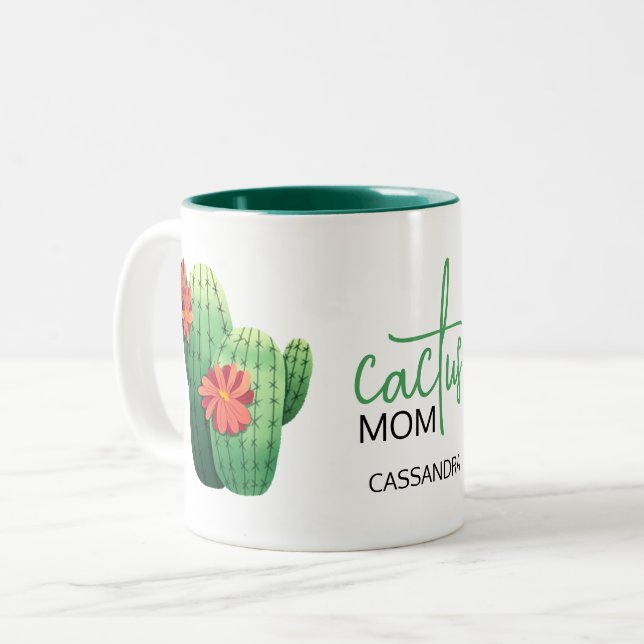 Cute Cactus Mamma Succulent Plant Älskare Två-Tonad Mugg (Framsida vänster)
