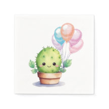 Cute Cactus med födelsedagsballonger