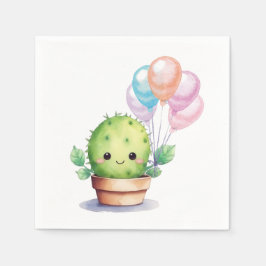 Cute Cactus med födelsedagsballonger Pappersservett