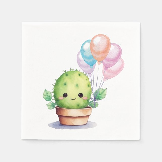 Cute Cactus med födelsedagsballonger Pappersservett (Framsidan)