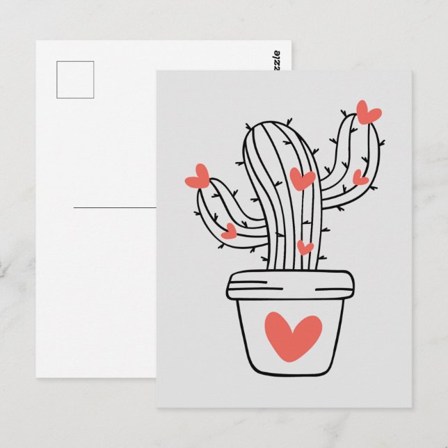 Cute cactus med hjärtan i grönt vykort (Fram/baksida)
