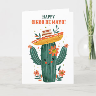 Cute Cactus med Mexikanska Hat Lycklig Cinco de Ma Helgkort