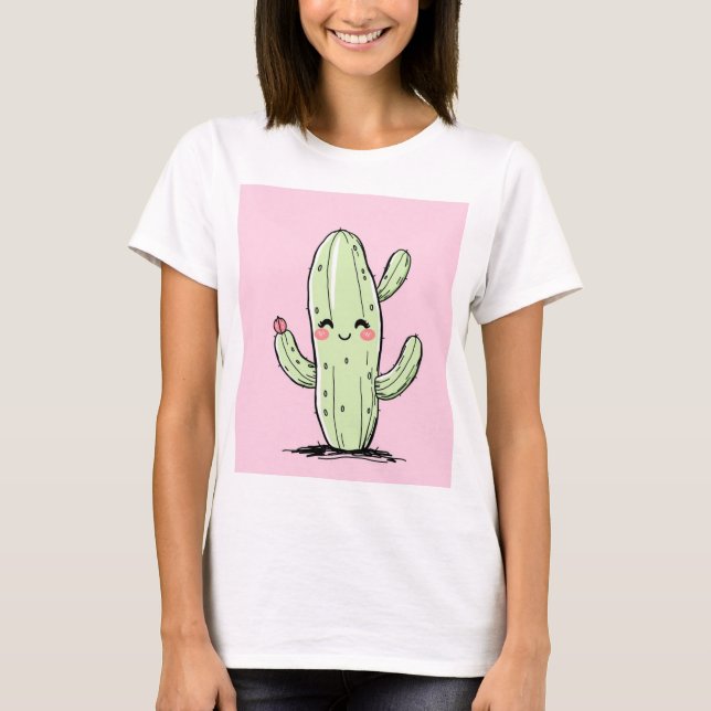 Cute cactus med rosa bakgrund t shirt (Framsida)