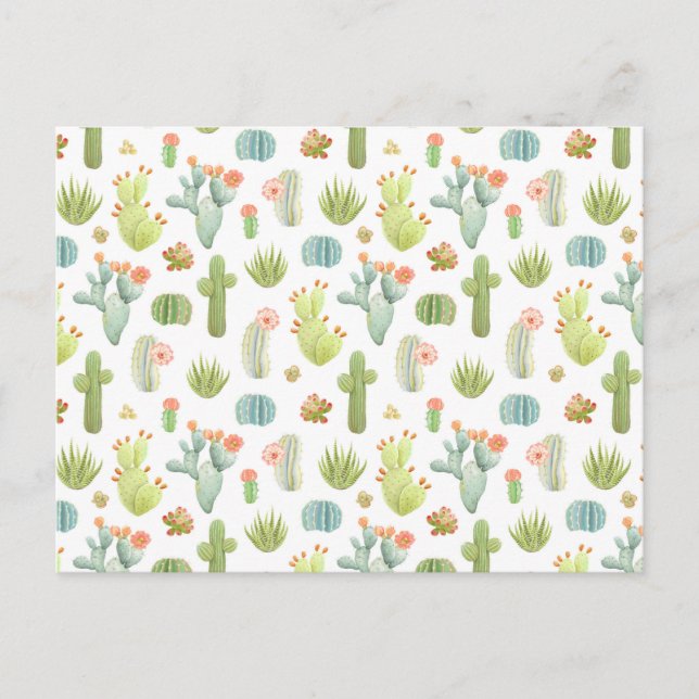 Cute Cactus Mönster Helg Vykort (Framsida)