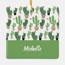 Cute Cactus Mönster Monogrammed Julgransprydnad Keramik