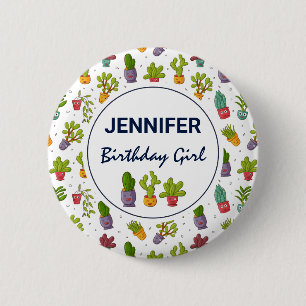 Cute Cactus Nature Succulations Mönster Birthday Knapp