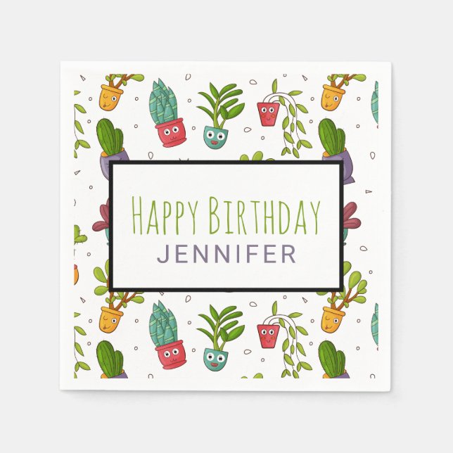 Cute Cactus Nature Succulations Mönster Birthday Pappersservett (Framsidan)