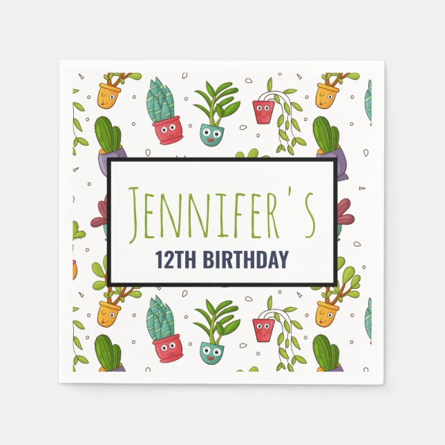 Cute Cactus Nature Succulations Mönster Birthday Pappersservett (Framsidan)