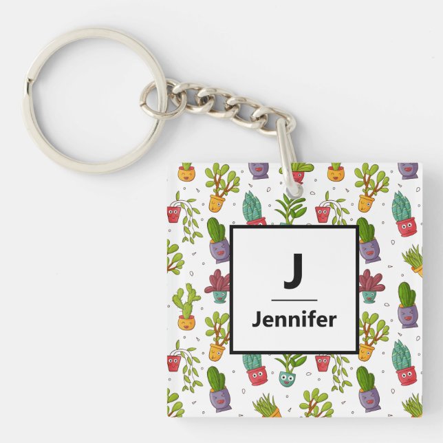 Cute Cactus Nature Succulations Mönster Monogram (Framsidan)
