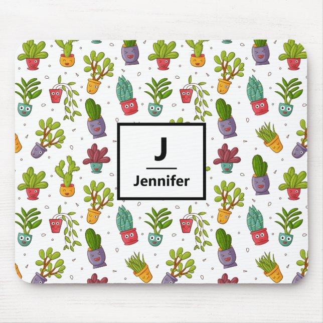 Cute Cactus Nature Succulations Mönster Monogram Musmatta (Framsidan)