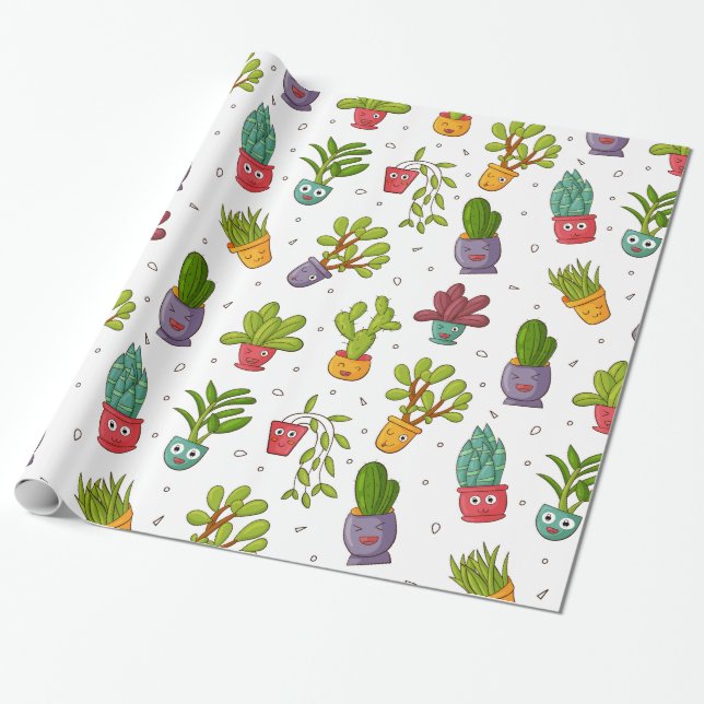 Cute Cactus Nature Succulations Mönster Presentpapper (Utrullad)
