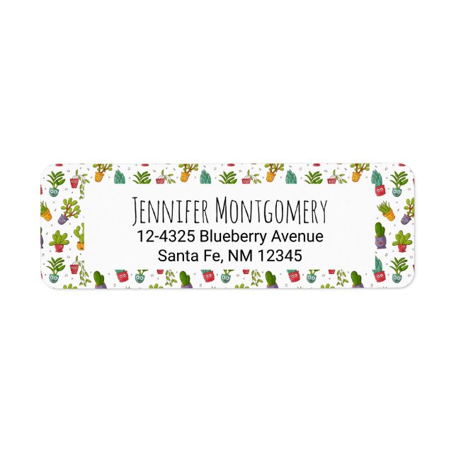 Cute Cactus Nature Succulations Mönster Returadress Etikett (Framsidan)