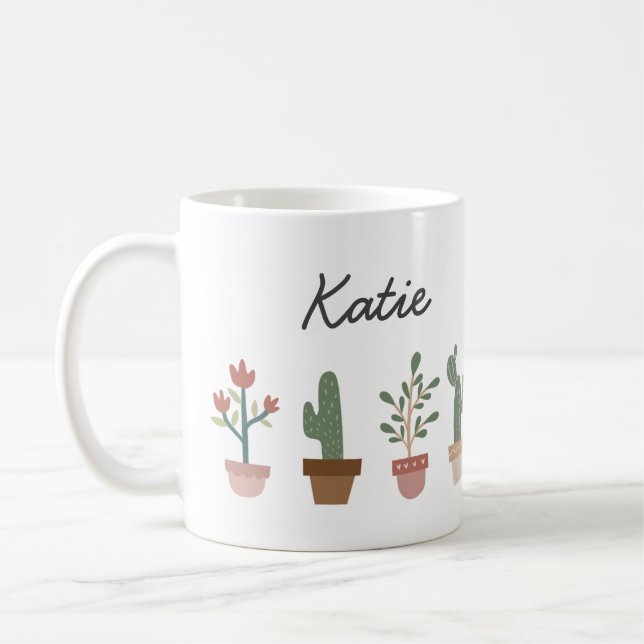 Cute cactus och blommor i en pott kaffemugg (Vänster)