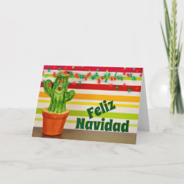 Cute Cactus och Festive Ljus Feliz Navidad Helgkort
