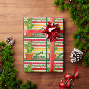 Cute Cactus och Festive Ljus God jul Presentpapper